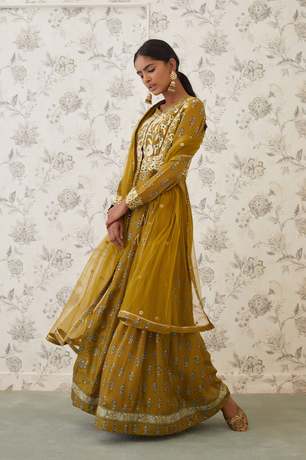 Olive Anarkali Set.