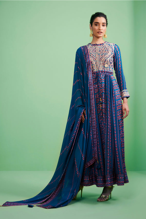 Teal Blue Anarkali Set.