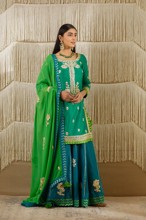 Teal Green Sharara set.