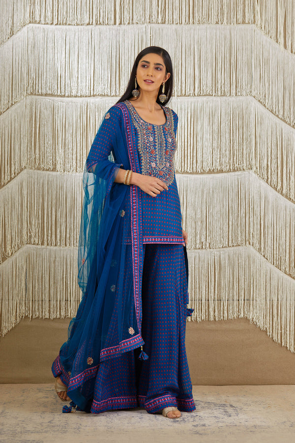 Teal Blue Sharara set