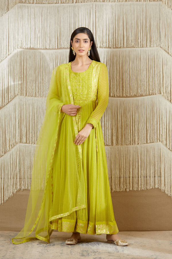 Bright Green Anarkali set.