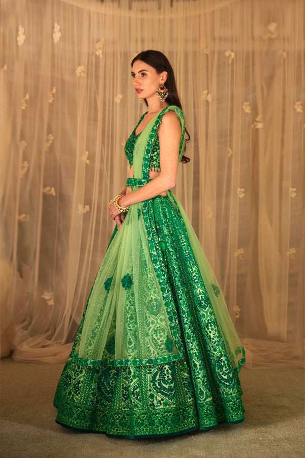 Bottle Green Lehenga Set.