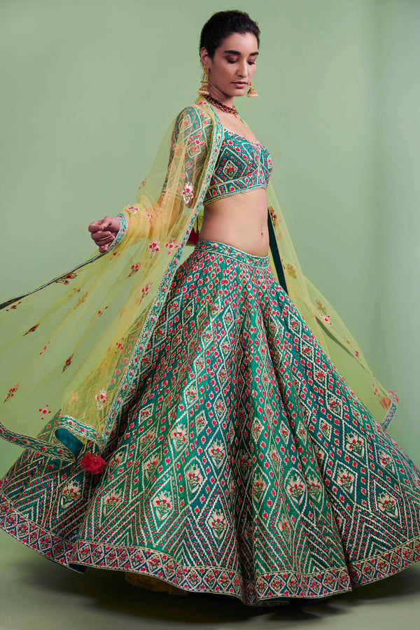 Teal Lehenga Set.