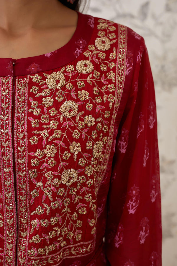 Maroon Anarkali Set.