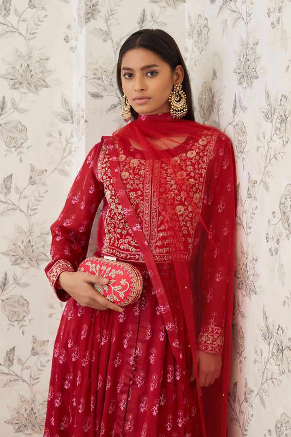 Maroon Anarkali Set.