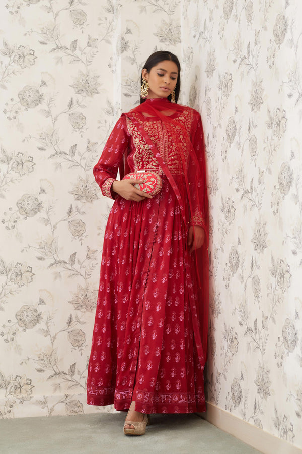 Maroon Anarkali Set.