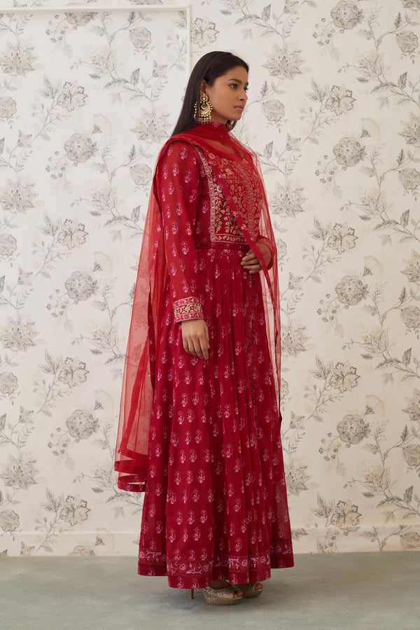 Maroon Anarkali Set.