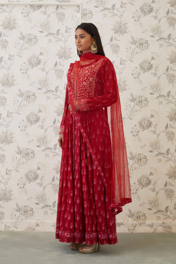 Maroon Anarkali Set.