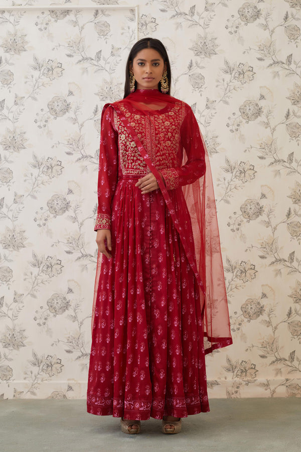 Maroon Anarkali Set.