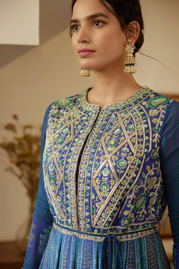 Royal Blue Anarkali Set.