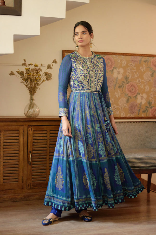 Royal Blue Anarkali Set.