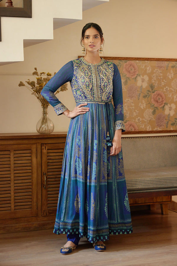 Royal Blue Anarkali Set.