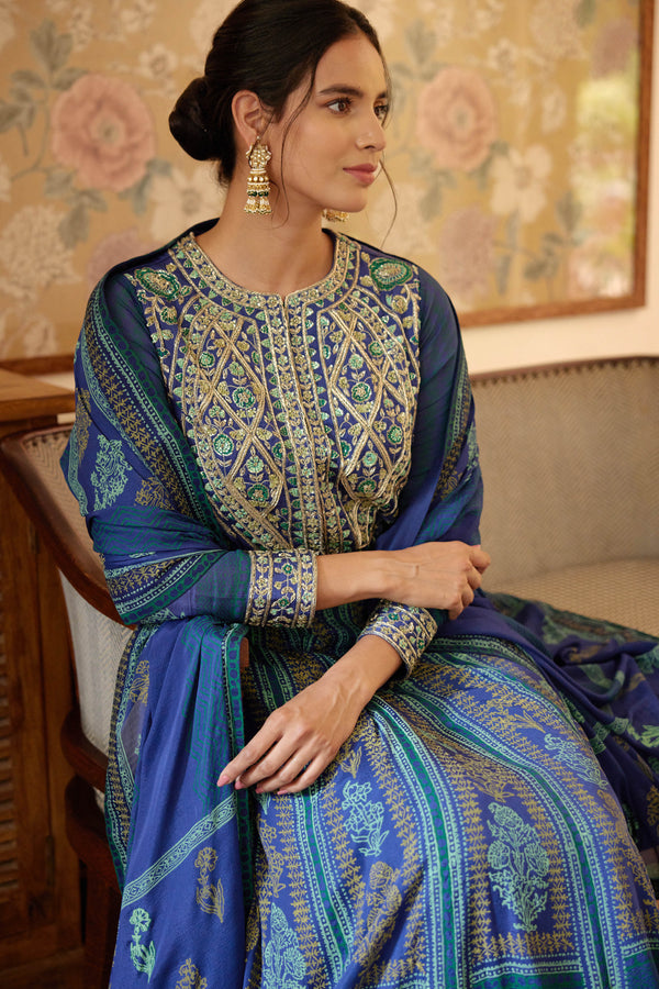 Royal Blue Anarkali Set.