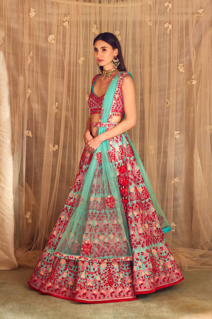 Royal Pakistani Teal Blue Bridal Lehenga Choli and Dupatta – Nameera by  Farooq