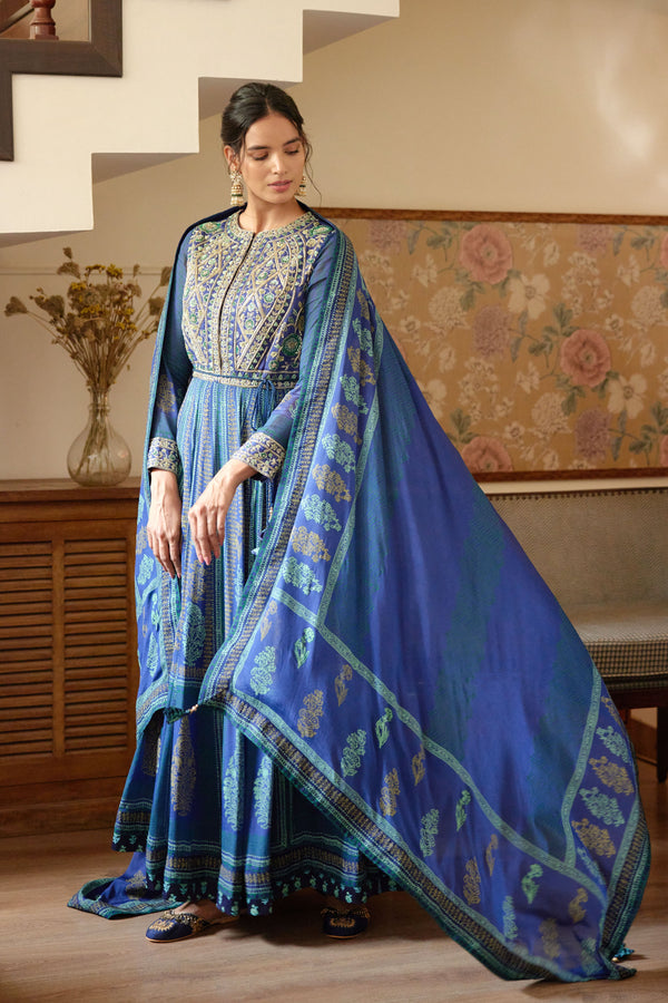 Royal Blue Anarkali Set.