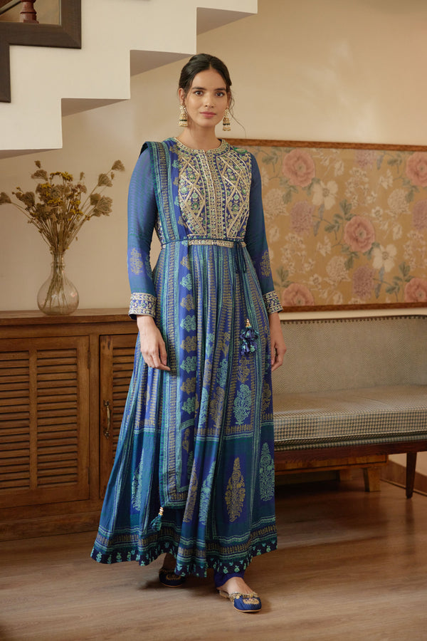 Royal Blue Anarkali Set.