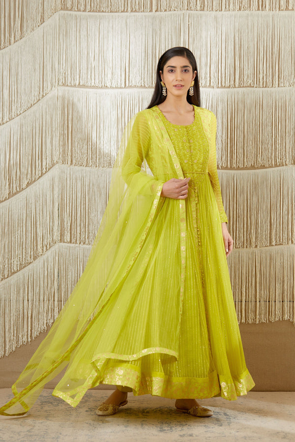 Bright Green Anarkali set.