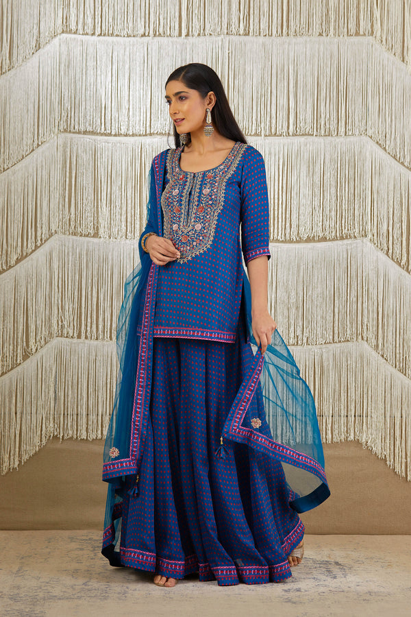 Teal Blue Sharara set