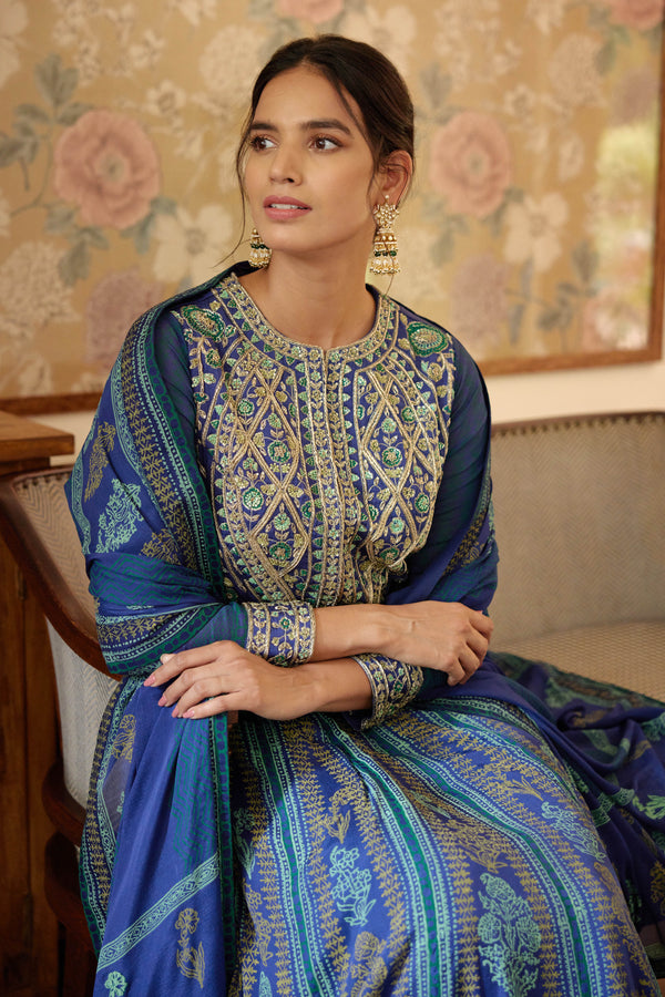 Royal Blue Anarkali Set.