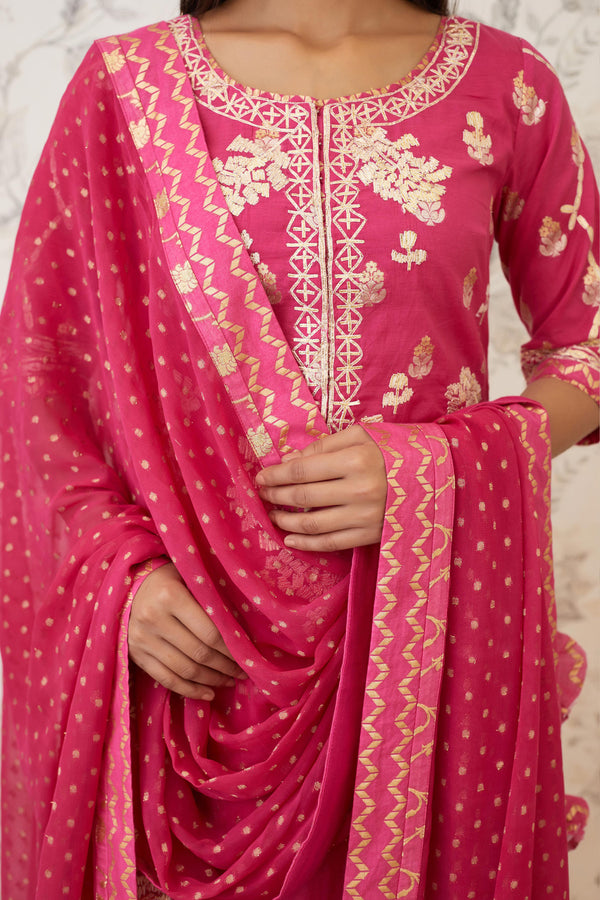 Magenta Kurta Skirt Set.