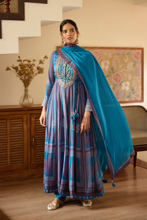 Royal Blue Anarkali Set.