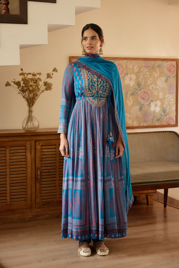 Royal Blue Anarkali Set.