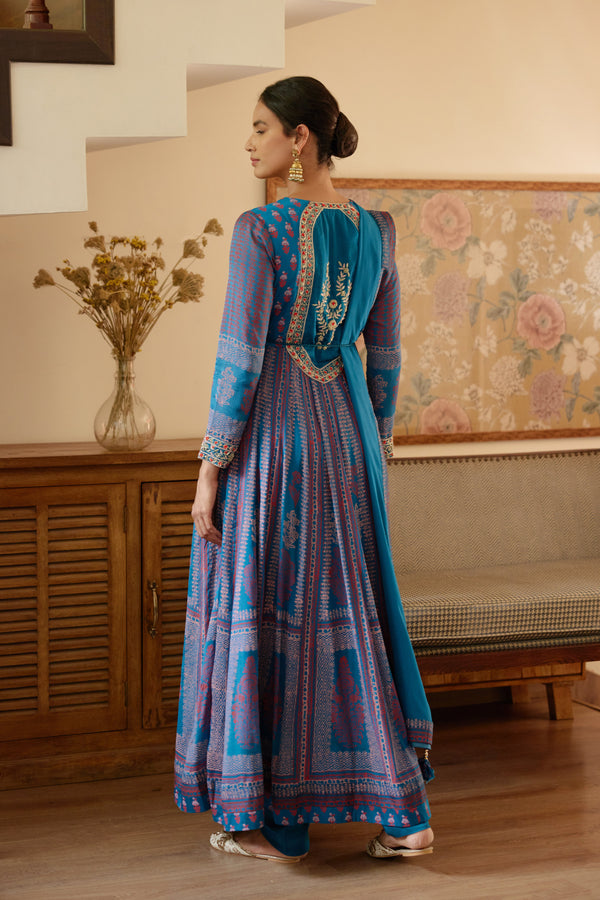 Royal Blue Anarkali Set.