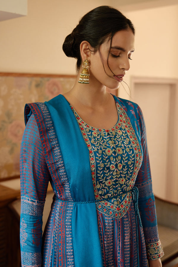 Royal Blue Anarkali Set.