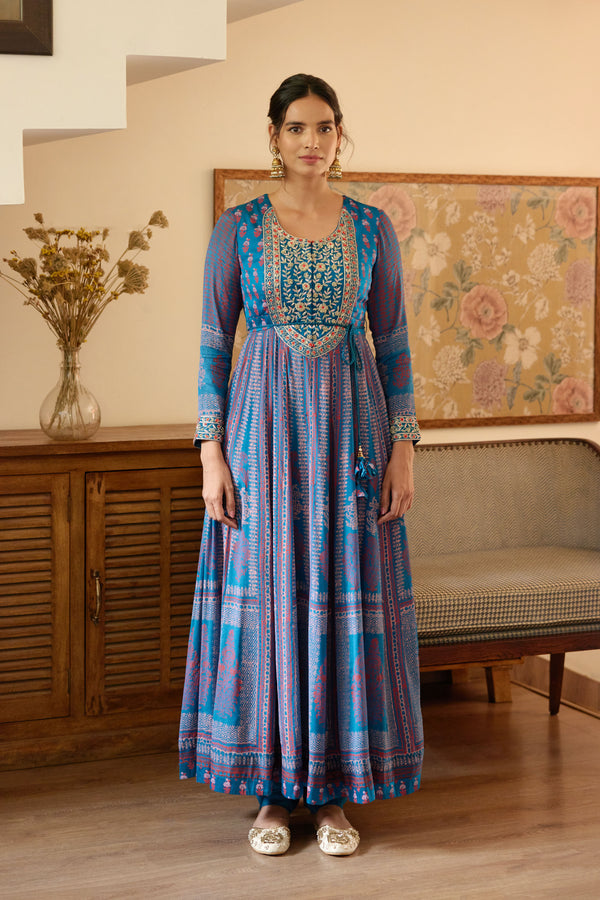 Royal Blue Anarkali Set.