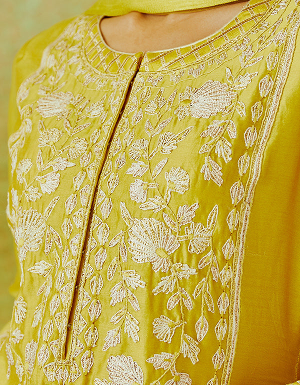 Mustard Yellow Kurta & Skirt Set.