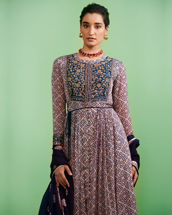 Blue Anarkali Set.