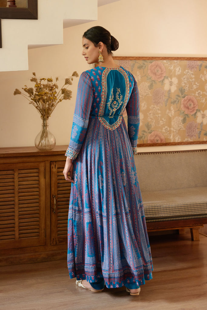 Women's Blue Anarkali Dress (1Pc) - Saras The Label | Anarkali dress, Blue  anarkali dress, Floral gown