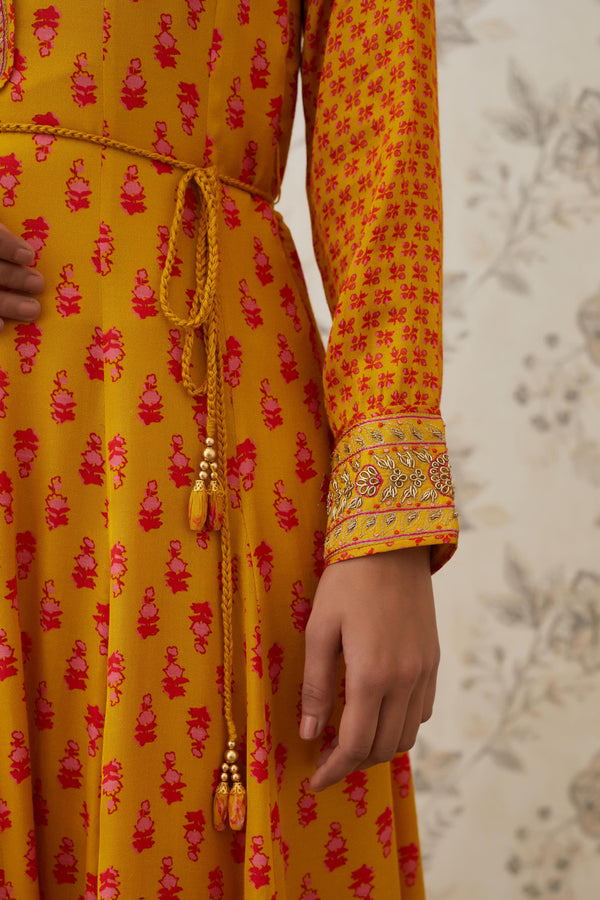 Mustard Orange Anarkali Set.