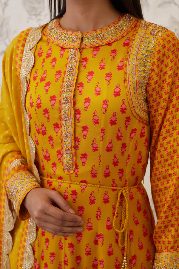 Mustard Orange Anarkali Set.