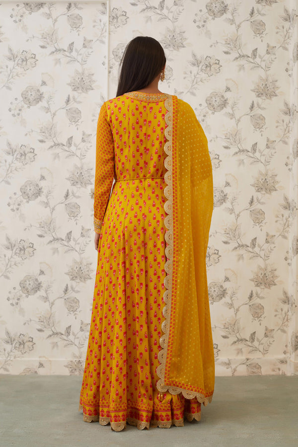 Mustard Orange Anarkali Set.