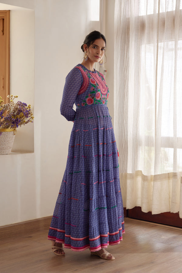 Purple Blue Anarkali Set.