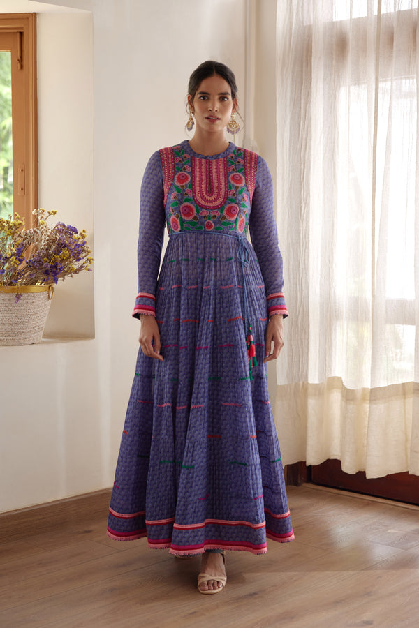 Purple Blue Anarkali Set.