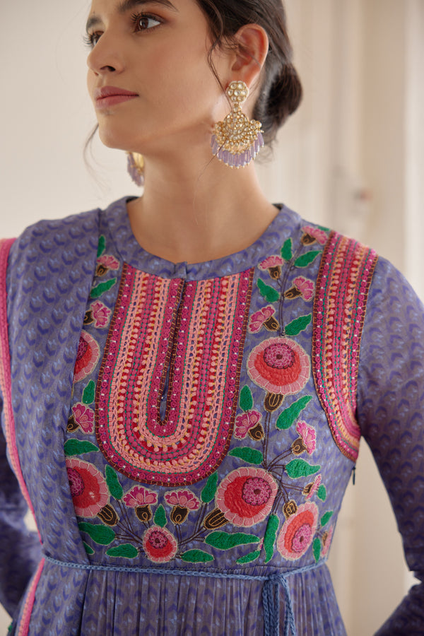 Purple Blue Anarkali Set.