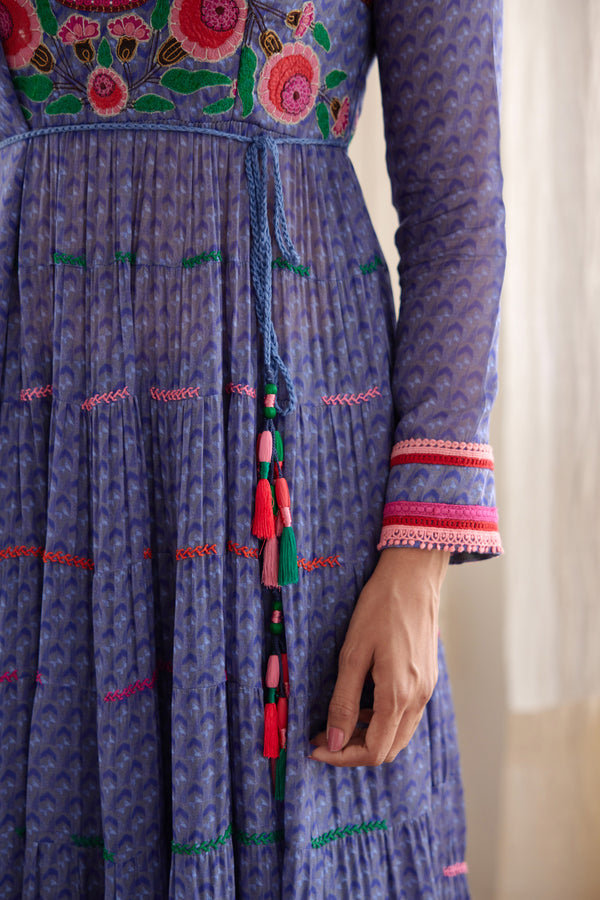 Purple Blue Anarkali Set.