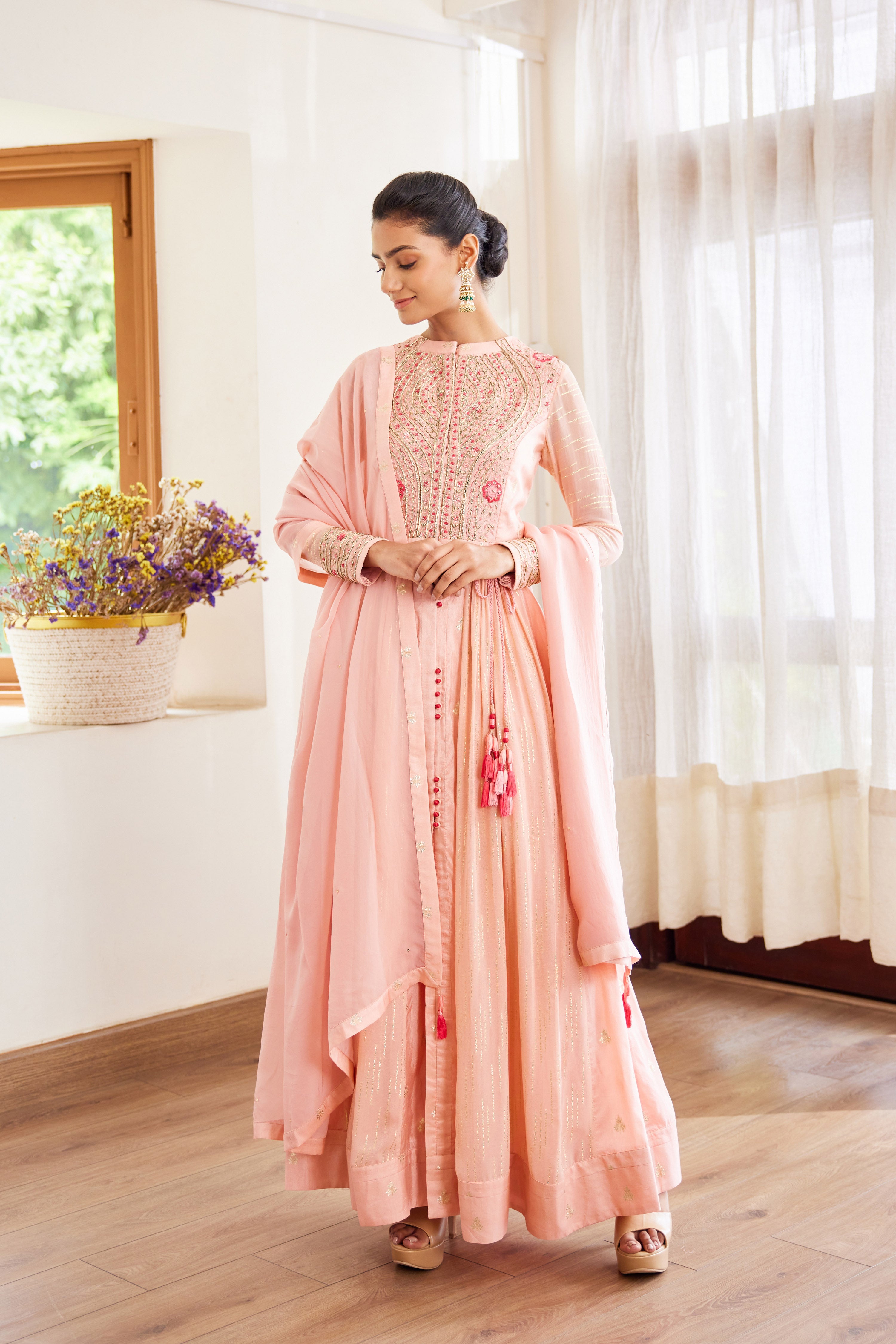 light pink anarkali dress Palmer Organza Light Pink Anarkali Kurta Set