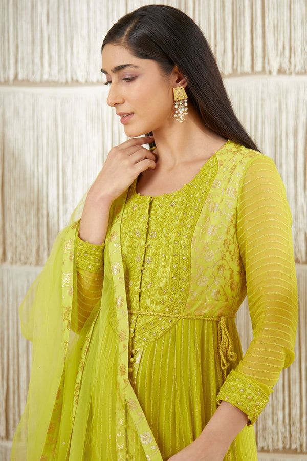 Bright Green Anarkali set.