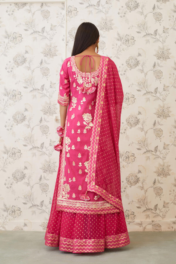 Magenta Kurta Skirt Set.