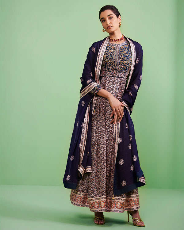 Blue Anarkali Set.