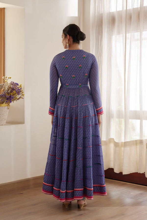 Purple Blue Anarkali Set.