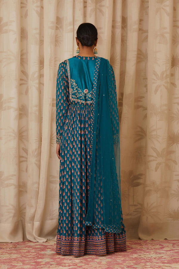 Teal Green Anarkali Set.