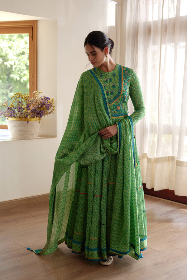 Green Anarkali Set.