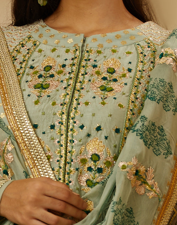 Light Sea Green Anarkali Set.