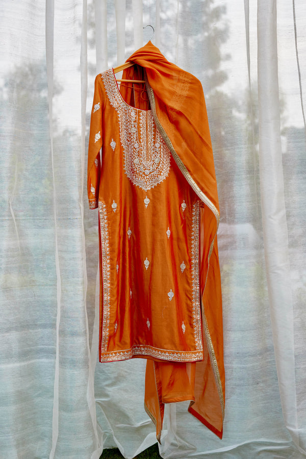 Rust Orange Kurta Set.