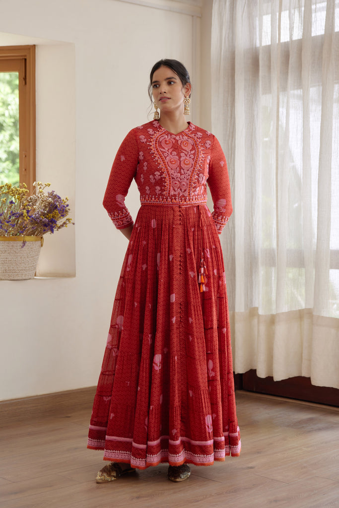 Buy Maroon Pure Cotton Floral Print Anarkali Suit After Six Wear Online at  Best Price | Cbazaar