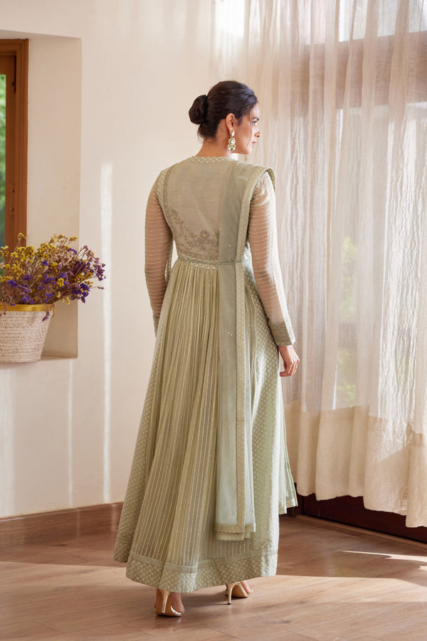 Neutral Green Anarkali Set.